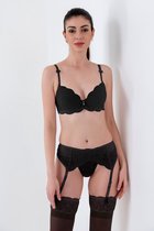 Eve Lingerie Sexy Setje Voorgevormde Beugel Bh 4-Delige – Black Friday SALE - ZWART -  Maat  90C