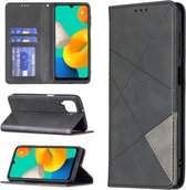 Voor Samsung Galaxy M32 Ruit Textuur Horizontale Flip Magnetische Lederen Case met Houder & Kaartsleuven (Zwart)