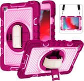 360 Graden Rotatie Contrast Kleur Schokbestendig Siliconen + PC Case met Houder & Handgreep Riem & Schouderriem Voor iPad mini (2019)/4(Rose Red+Pink)