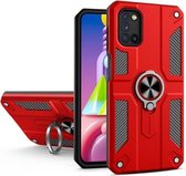 Voor Samsung Galaxy A03s koolstofvezelpatroon pc + TPU-beschermhoes met ringhouder (rood)