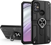 Voor Motorola Moto G10 / G20 / G30 koolstofvezelpatroon pc + TPU-beschermhoes met ringhouder (zwart)