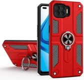 Koolstofvezelpatroon PC + TPU-beschermhoes met ringhouder voor OPPO F17 Pro (rood)