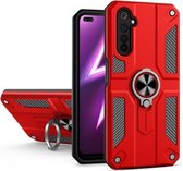 Koolstofvezelpatroon PC + TPU-beschermhoes met ringhouder voor OPPO Realme 6 Pro (rood)