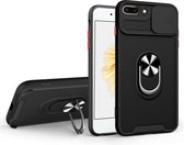 Sliding Camera Cover Design TPU + PC Magnetische schokbestendige hoes met ringhouder voor iPhone 7 Plus / 8 Plus (zwart)