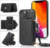 Multifunctionele cross-body kaarttas TPU + PU achterkant van de behuizing met houder en kaartsleuf en portemonnee voor iPhone 13 mini (zwart)