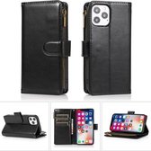 Multifunctionele Crazy Horse Textuur Horizontale Flip Leren Case met 9 Kaartsleuf & Houder & Rits Portemonnee & Lanyard Voor iPhone 13 mini (Zwart)