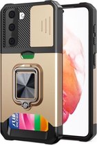 Voor Samsung Galaxy S21+ 5G Sliding Camera Cover Design PC + TPU Shockproof Case met Ring Holder & Card Slot (Goud)