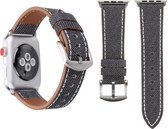 Compatible apple watch bandje - By Qubix - Denim Pattern Echt Leren bandje - Grijs - Geschikt voor Apple Watch 38mm / 40mm / 41mm - Apple watch series 3/4/5/6/7