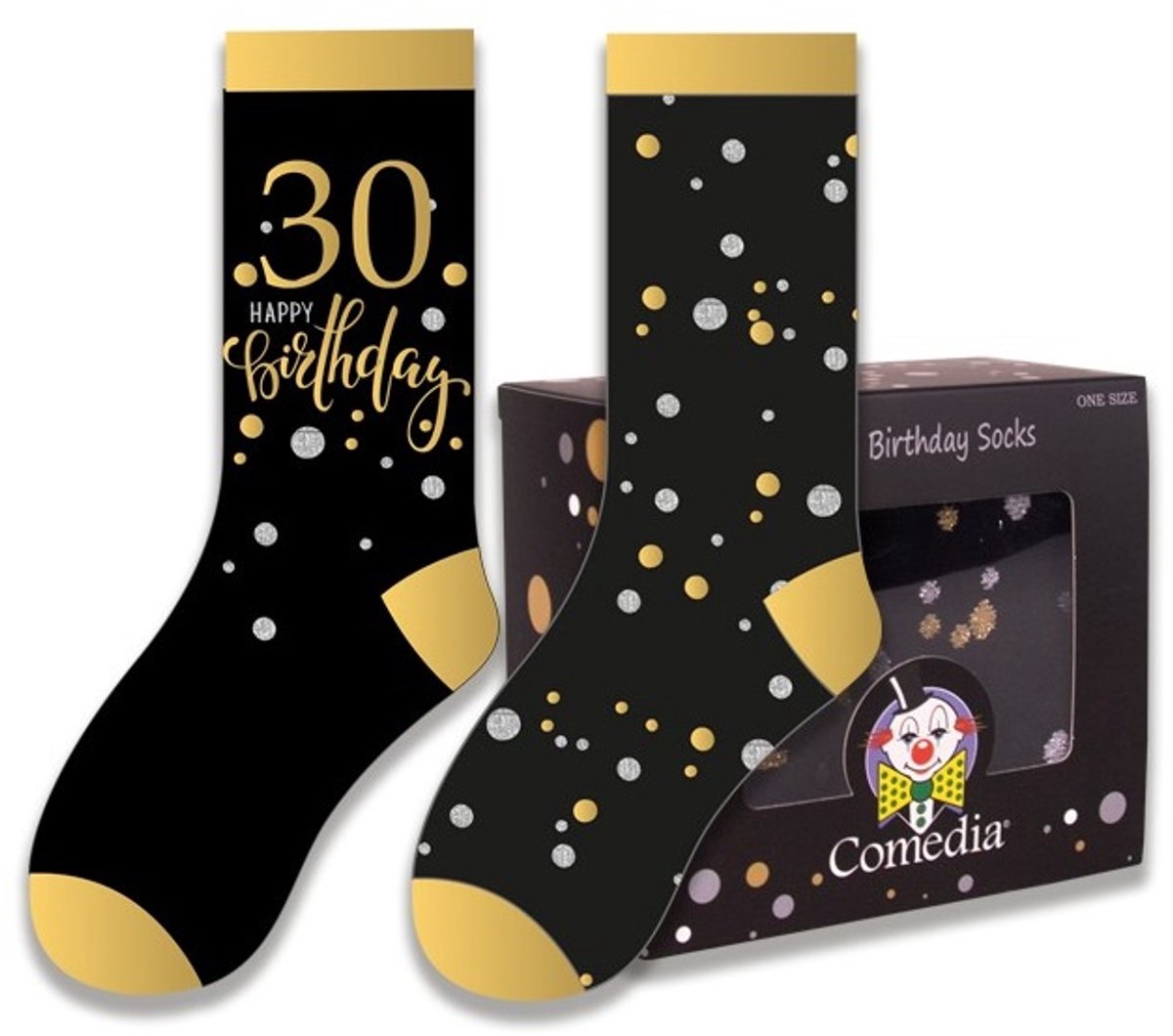 Witbaard Cadeausokken 30 Jaar Polykatoen Zwart/goud 2-delig