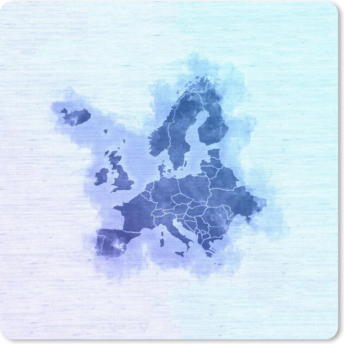 Muismat 30x30 cm - Mousepad Europa Kaart - Waterverf - Blauw - Muismatten
