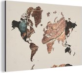 Décoration murale Métal - Peinture Aluminium - Carte du Wereldkaart - Bois - Marron - 90x60 cm