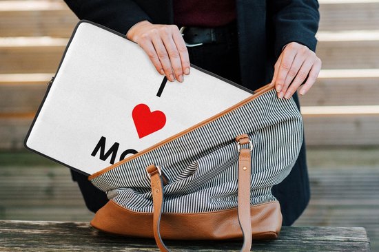 Laptophoes 14 inch - I love mom - Quotes - Mama - Spreuken - Laptop sleeve - Binnenmaat 33x23 cm - Zwarte achterkant