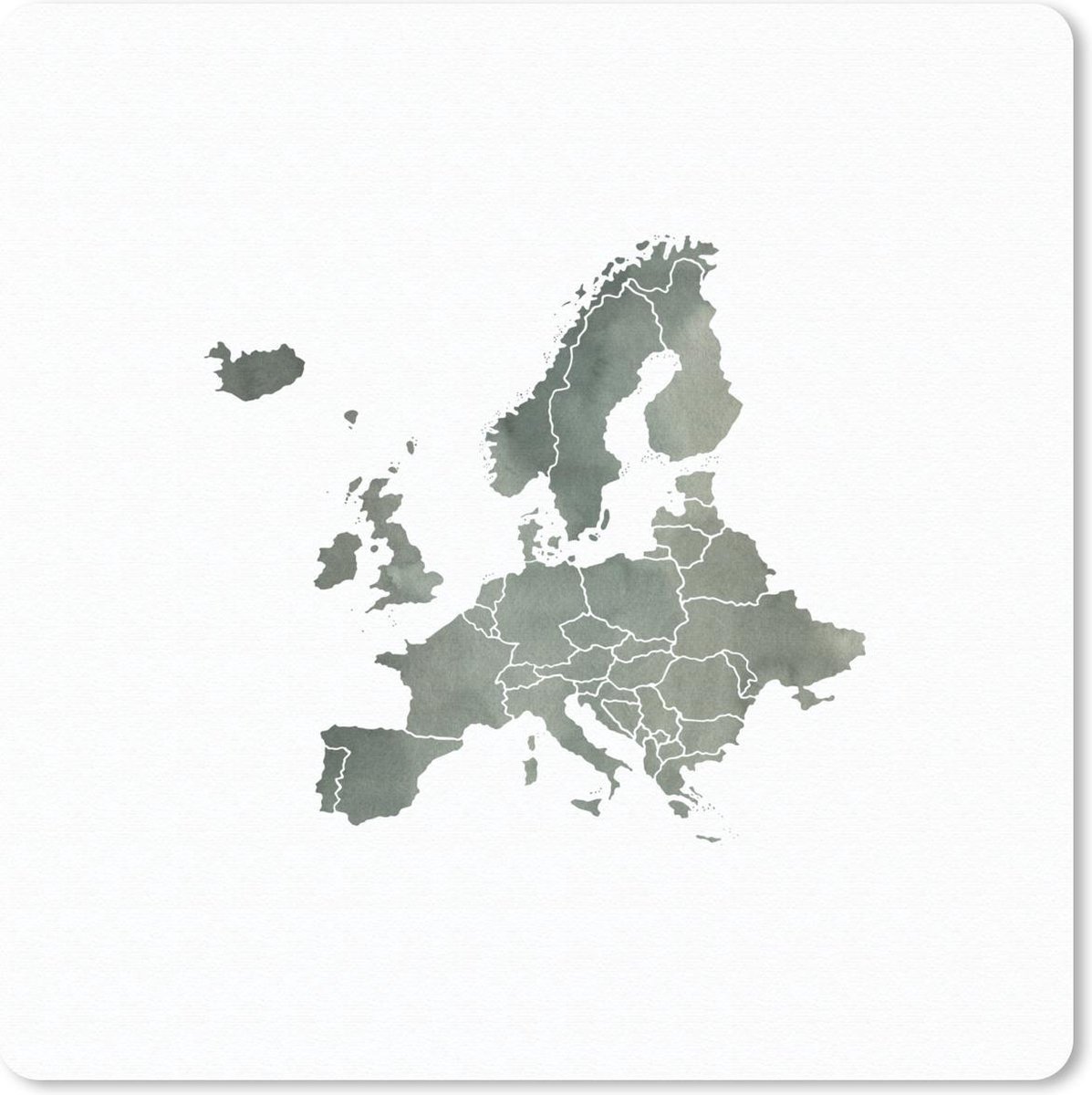 Muismat 30x30 cm - Mousepad Europa kaart - Waterverf - Grijs - Muismatten