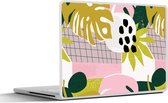 Laptop sticker - 17.3 inch - Tropische planten - Roze - Geel - Patroon - 40x30cm - Laptopstickers - Laptop skin - Cover