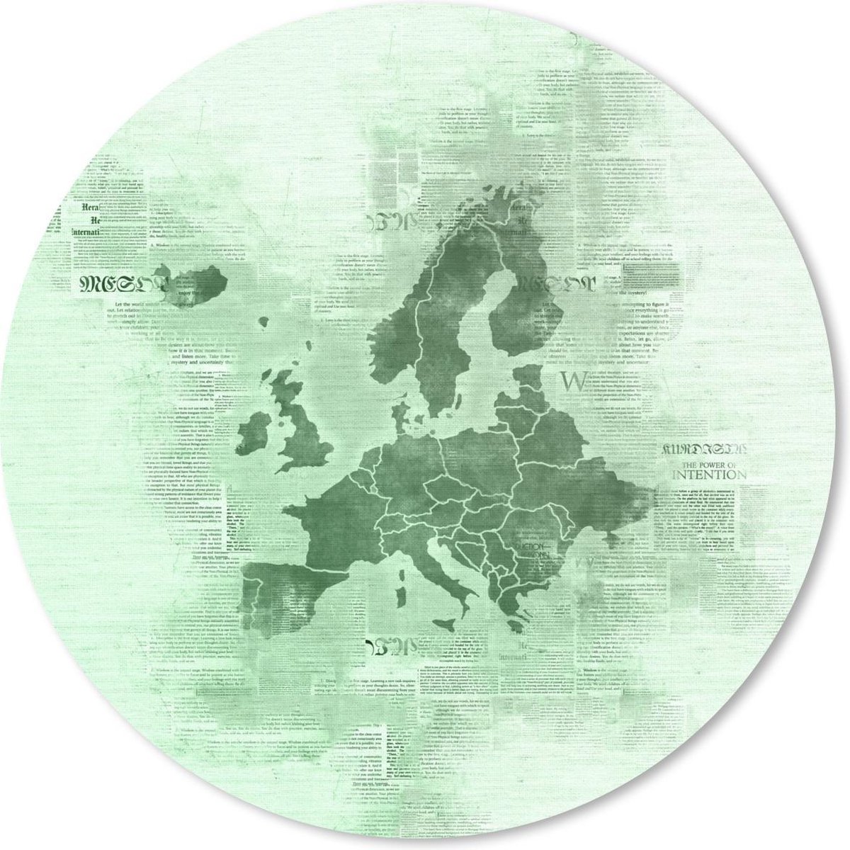Muismat rond 20x20 cm - Mousepad Europa - Kaart - Krant - Groen - Ronde muismatten