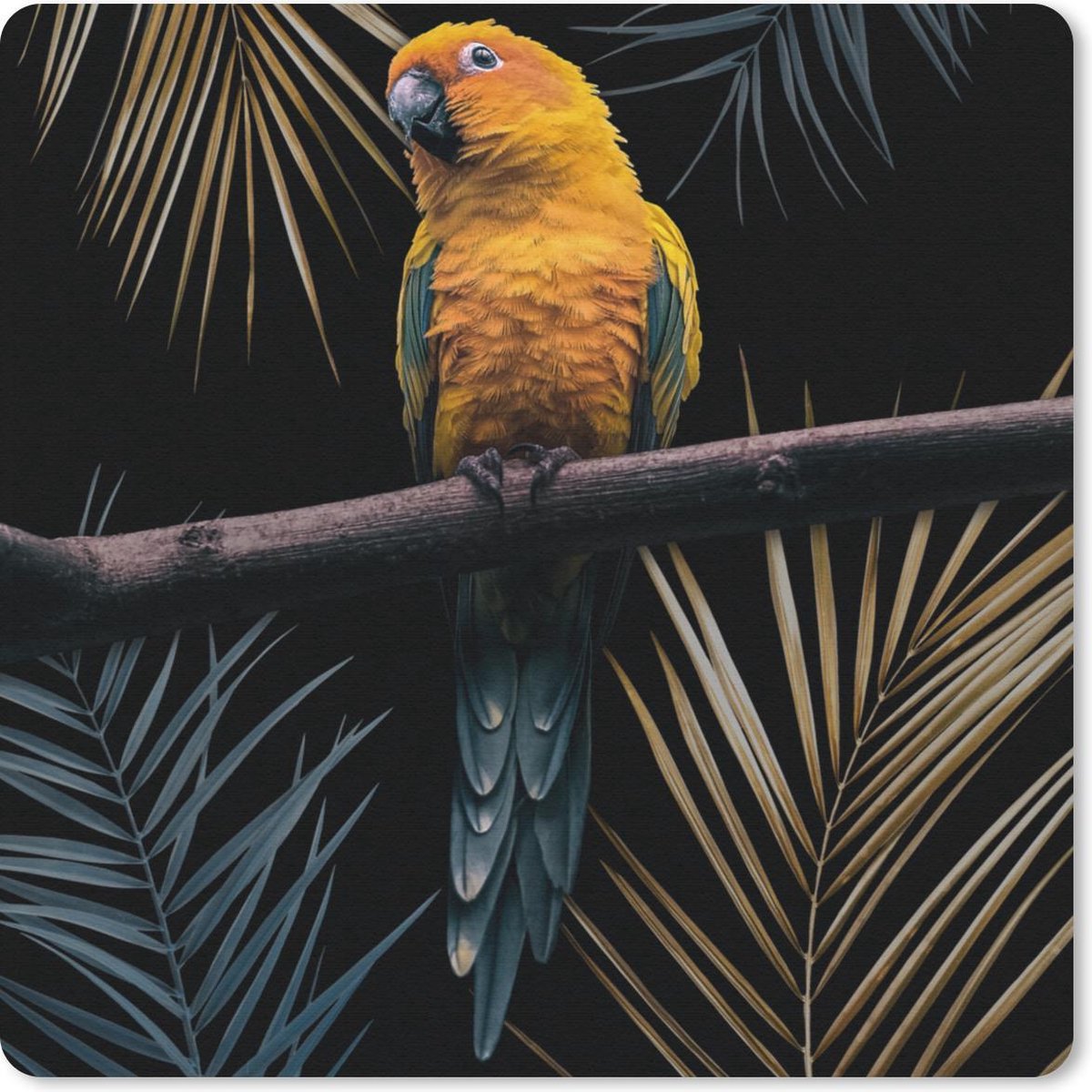 Muismat 20x20 cm - Mousepad Vogel - Papegaai - Tak - Bladeren - Muismatten