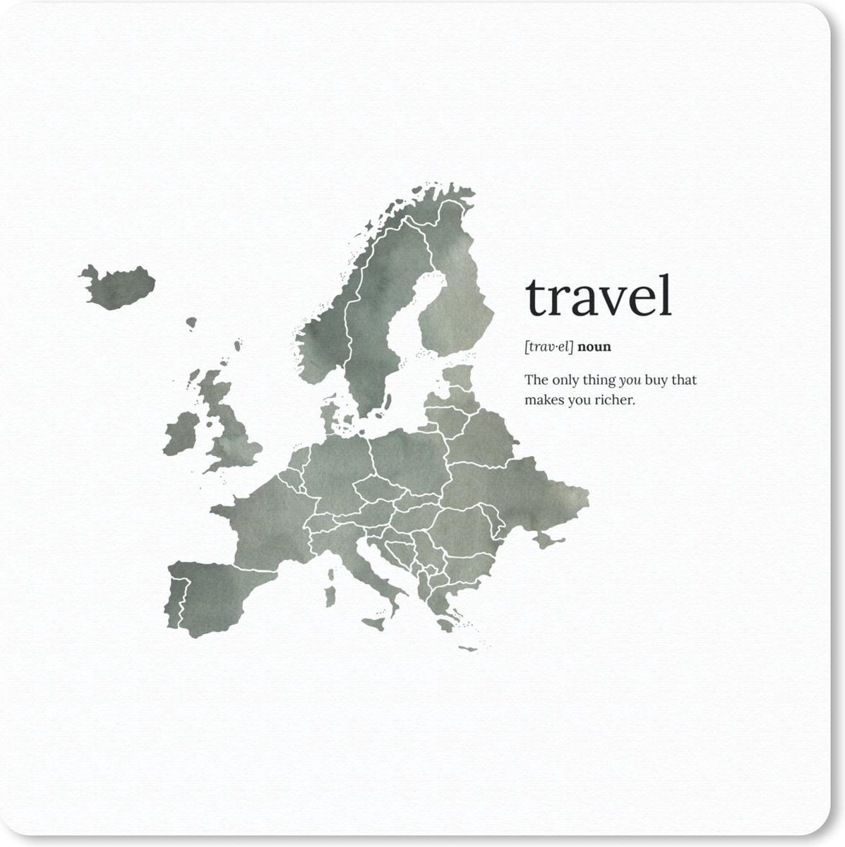 Muismat 30x30 cm - Mousepad Europa kaart - Waterverf - Quotes - Muismatten