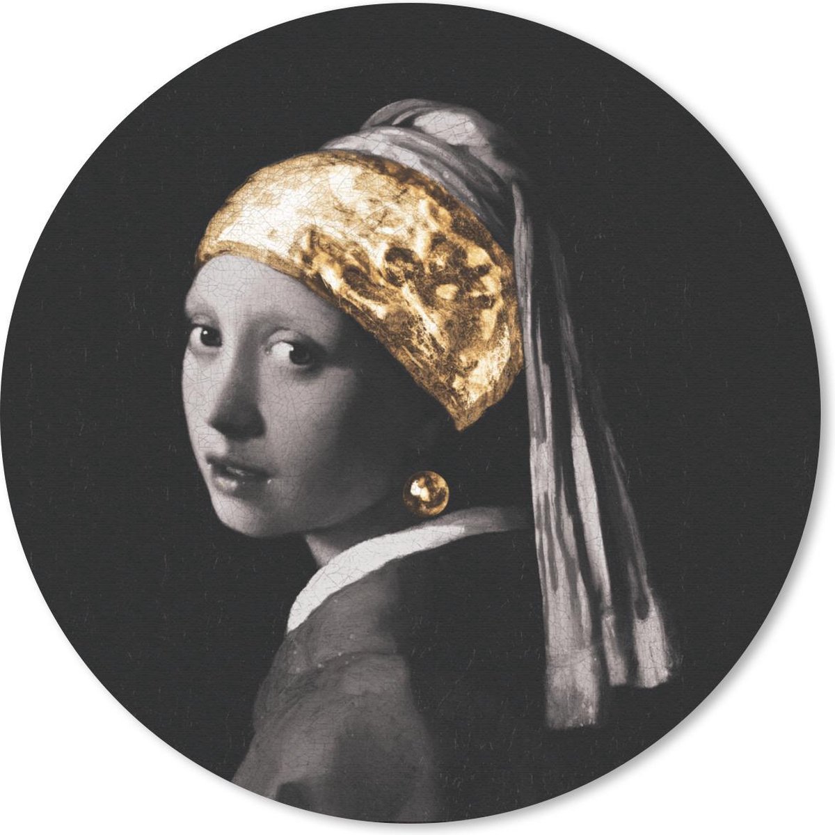 Muismat rond 30x30 cm - Mousepad Het meisje met de parel - Vermeer - Goud - Ronde muismatten