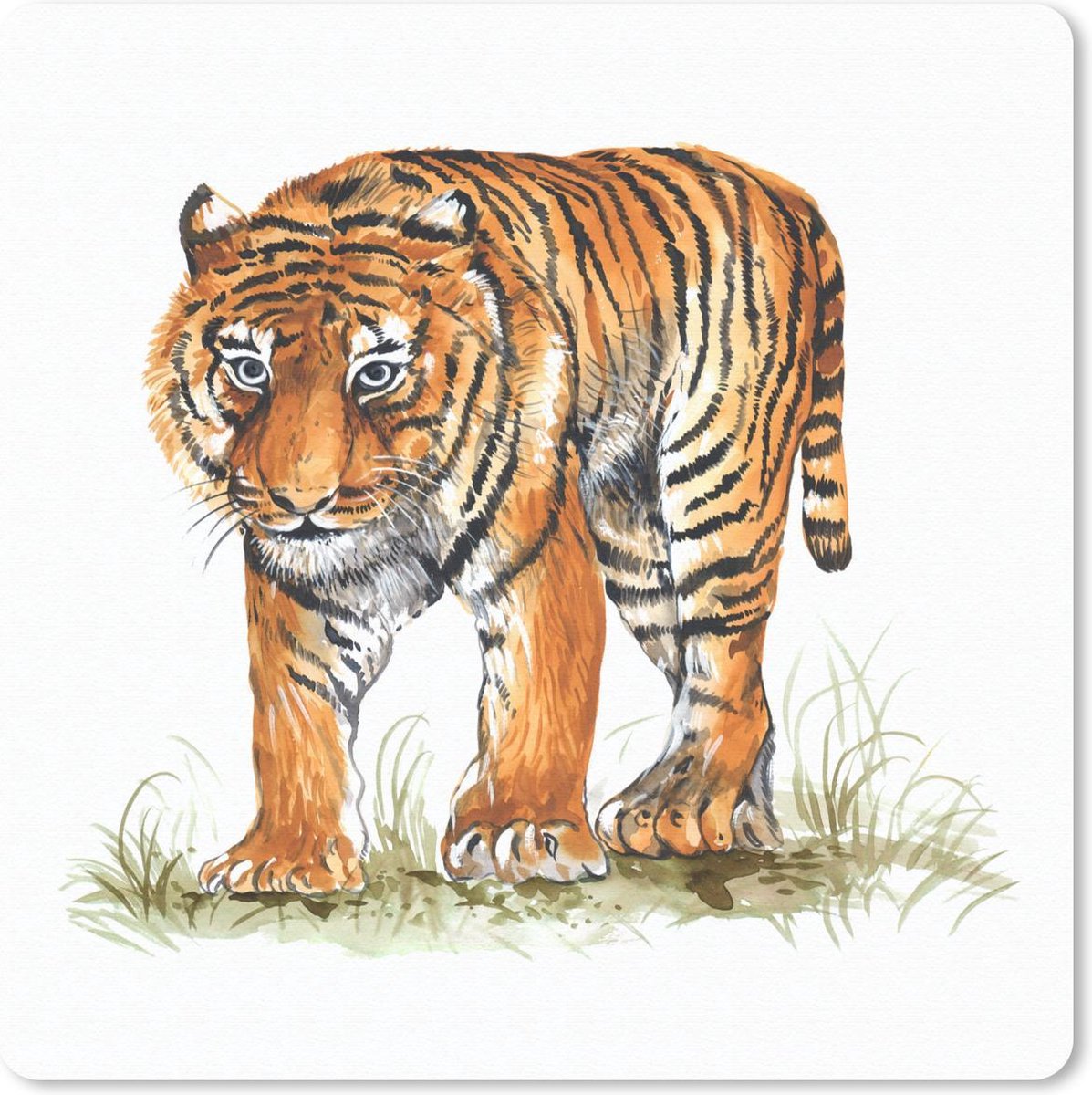 Muismat 30x30 cm - Mousepad Tijger - Ogen - Gras - Muismatten