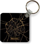 Sleutelhanger - Uitdeelcadeautjes - Kaart - Brussel - België - Goud - Zwart - Plastic