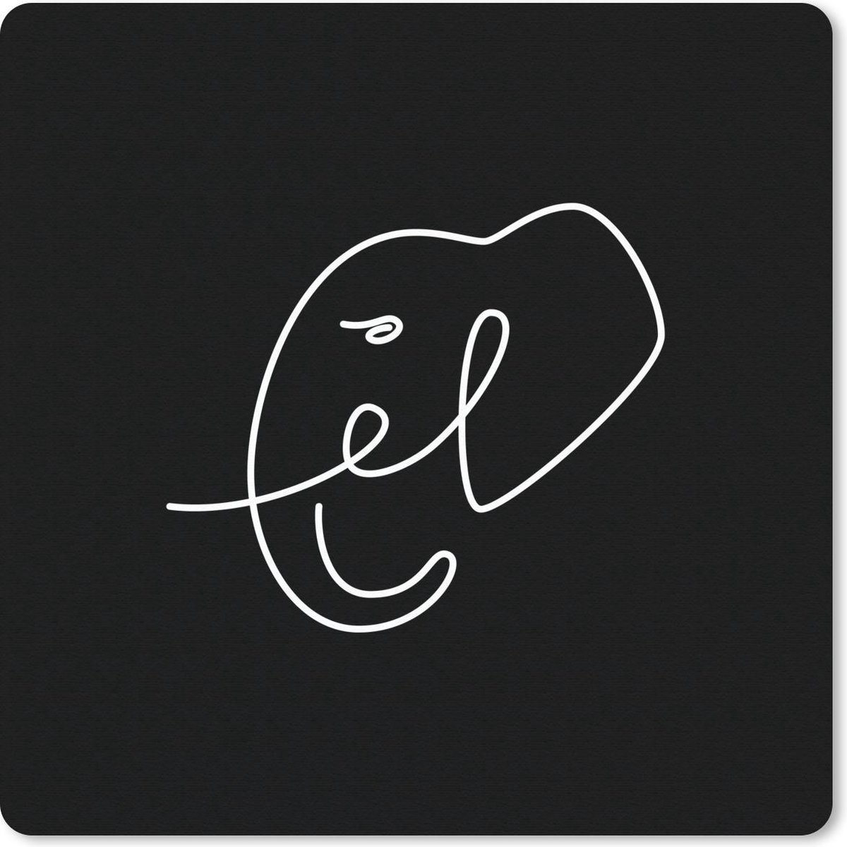 Muismat 30x30 cm - Mousepad Olifant - Simpel - Zwart - Wit - Muismatten