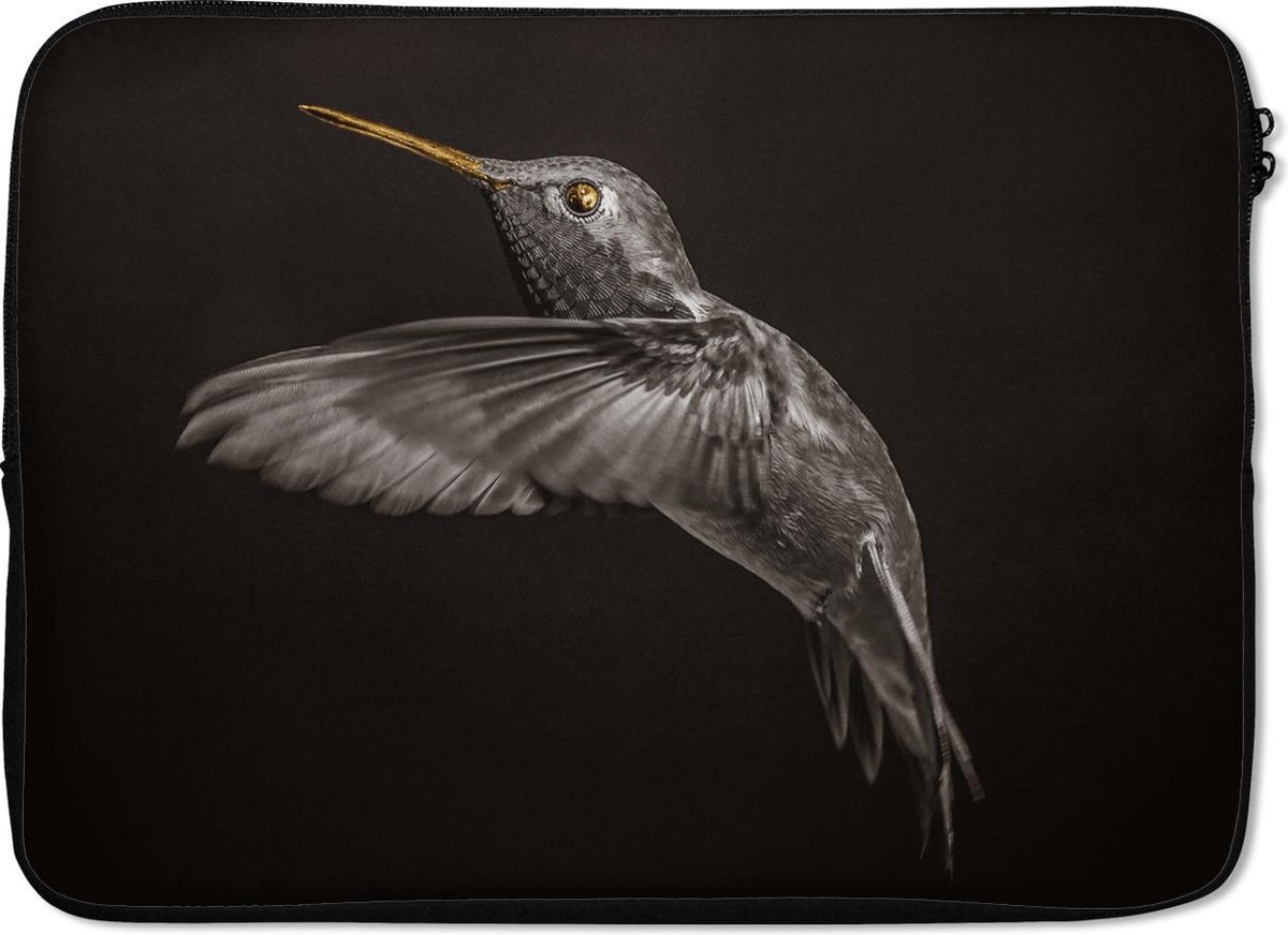 Laptophoes 14 inch - Vogel - Black And Gold - Zwart - Laptop sleeve - Binnenmaat 33x23 cm - Zwarte achterkant