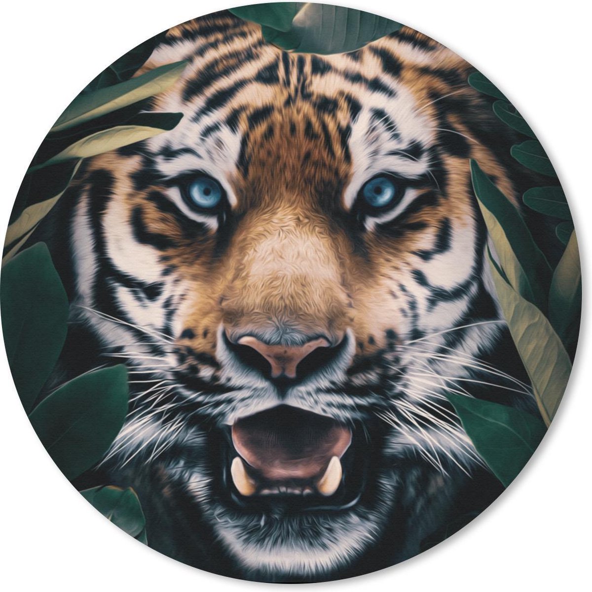 Muismat rond 20x20 cm - Mousepad Tijger - Blad - Dieren - Ronde muismatten