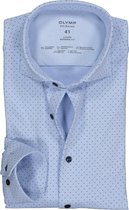 OLYMP Luxor 24/Seven modern fit overhemd - mouwlengte 7 - lichtblauw tricot gestipt - Strijkvriendelijk - Boordmaat: 43