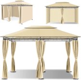 partytent 3x4 - KESSER® - Gazebo 3 x 4 m including side walls with zips, square marquee party tent garden gazebo garden tent luxury garden gazebo UV protection 50+, beige(WK 02130)