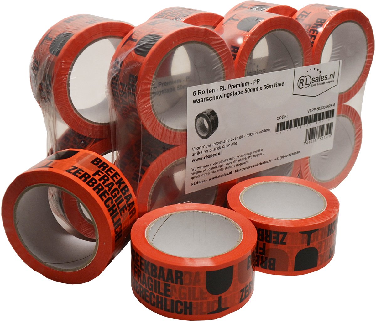 RL Premium - Breekbaar Tape - 50mm x 66m - 15 rollen