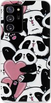 ADEL Siliconen Back Cover Softcase Hoesje Geschikt voor Samsung Galaxy Note 20 - Panda Hartjes