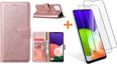 Samsung A22 4G hoesje bookcase Rose Goud - Samsung Galaxy A22 4G hoesje portemonnee boek case - A22 book case hoes cover - Galaxyt A22 4G screenprotector / 2X tempered glass