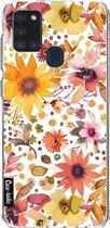 Casetastic Samsung Galaxy A21s (2020) Hoesje - Softcover Hoesje met Design - Flowers Gold Print