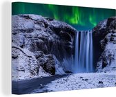 Canvas Schilderij Waterval - Ijsland - Noorderlicht - 60x40 cm - Wanddecoratie