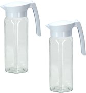 2x stuks glazen schenkkannen/waterkannen met deksel 1,5 liter - Sapkannen/waterkannen/schenkkannen
