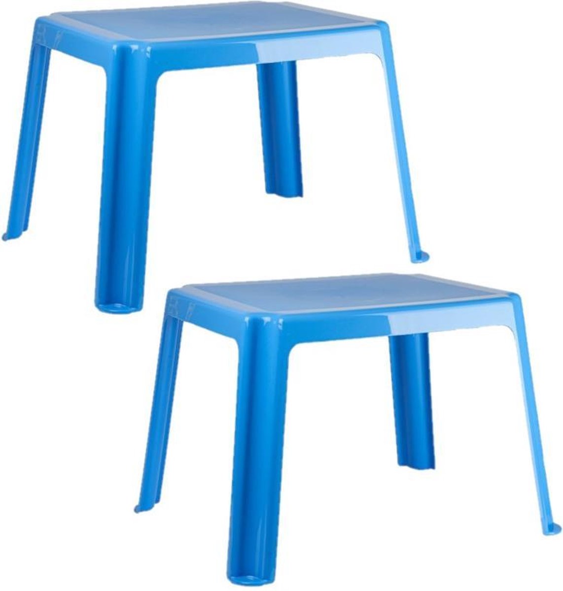 2x stuks kunststof kindertafels blauw 55 x 66 x 43 cm - Kindertafel buiten - Bijzettafel