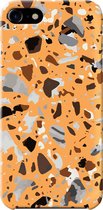 Apple iPhone 8 Telefoonhoesje - Premium Hardcase Hoesje - Dun en stevig plastic - Met Marmerprint - Terrazzo - Oranje