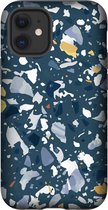 Apple iPhone 12 Hoesje - Extra Stevig Hoesje - 2 lagen bescherming - Met Marmerprint - Terrazzo - Donkerblauw