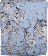 Clayre & Eef Bedsprei 140*220 cm Blauw, Grijs, Wit Polyester Rechthoek Bloemen Sprei Plaid Deken