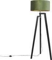 QAZQA puros - Landelijke Vloerlamp | Staande Lamp met kap - 1 lichts - H 1510 mm - Zwart Goud - Woonkamer | Slaapkamer