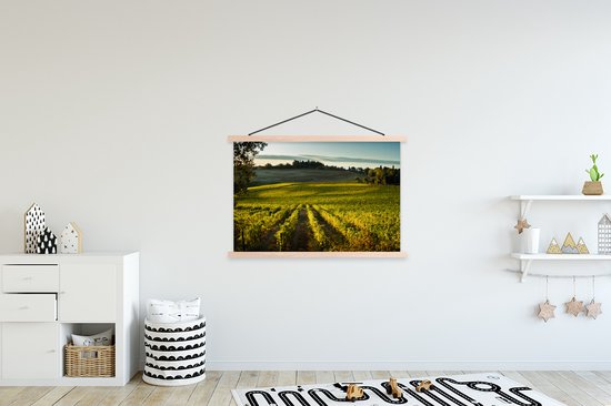 Posterhanger incl. Poster 120x80 cm - Schoolplaat - Toscane - Landschap - Wijn - Textielposter - Blanke latten