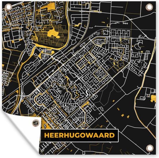 Tissu de jardin Plan de la ville - Heerhugowaard - Or - Zwart - 100x100 cm - Carte