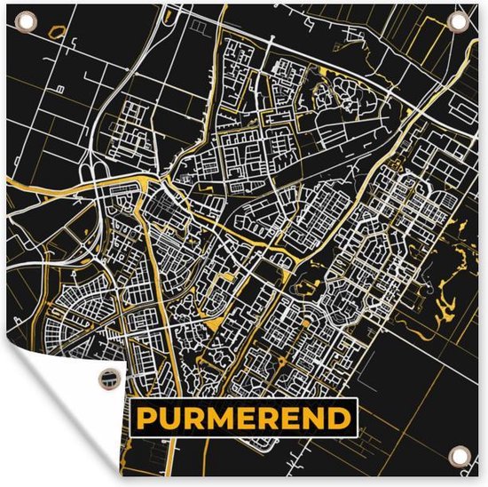 Tissu de jardin Plan de la ville - Purmerend - Or - Zwart - 100x100 cm - Carte