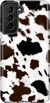 Samsung Galaxy S21 Telefoonhoesje - Extra Stevig Hoesje - 2 lagen bescherming - Met Dierenprint - Koeien Patroon - Donkerbruin