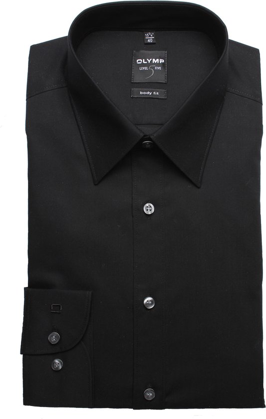 OLYMP Level 5 body fit overhemd - zwart - Strijkvriendelijk - Boordmaat: 40