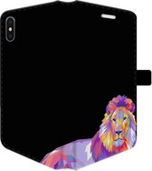 Apple iPhone X/10/XS Telefoonhoesje - Portemonneehoesje  - Met pasjeshouder - Met Dierenprint - Leeuw - Roze