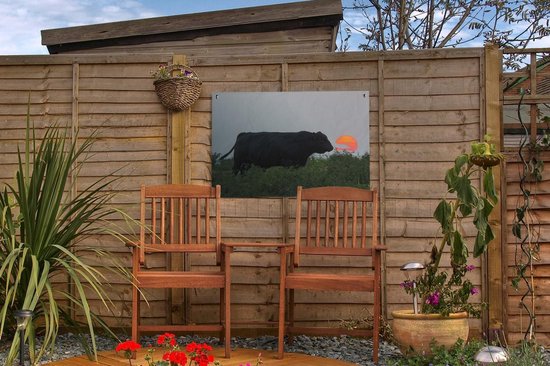 Décoration de jardin Vache - Zwart - Soleil - 60x40 cm - Poster jardin - Toile jardin - Poster extérieur