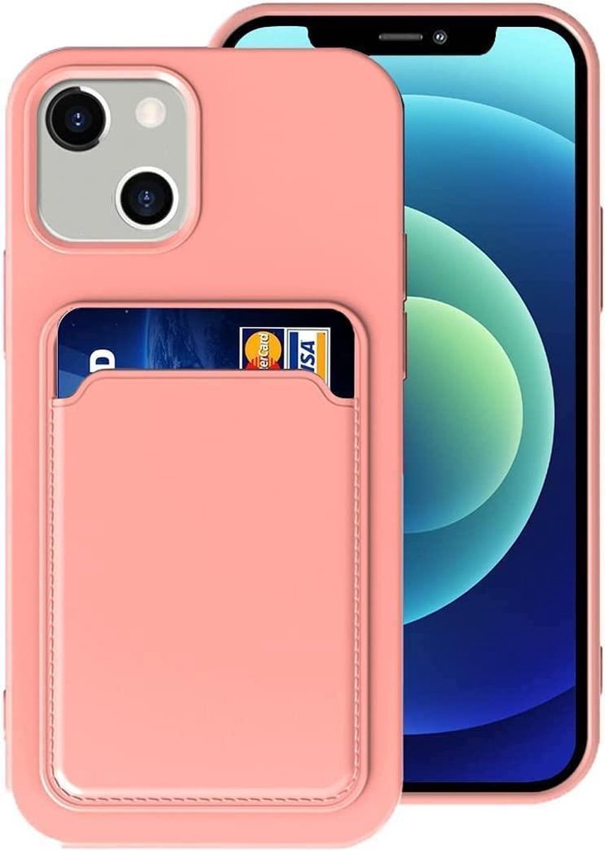 Geschikt voor iPhone 13 Mini Hoesje - Pasjeshouder Hoesje - Roze