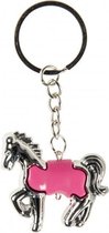sleutelhanger paard junior 5 cm zilver/fuchsia