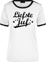 Liefste juf wit/zwart ringer t-shirt voor dames - Einde schooljaar/ juffendag/ lerares cadeau shirt S